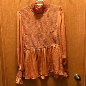 High Neck Rust Color Blouse